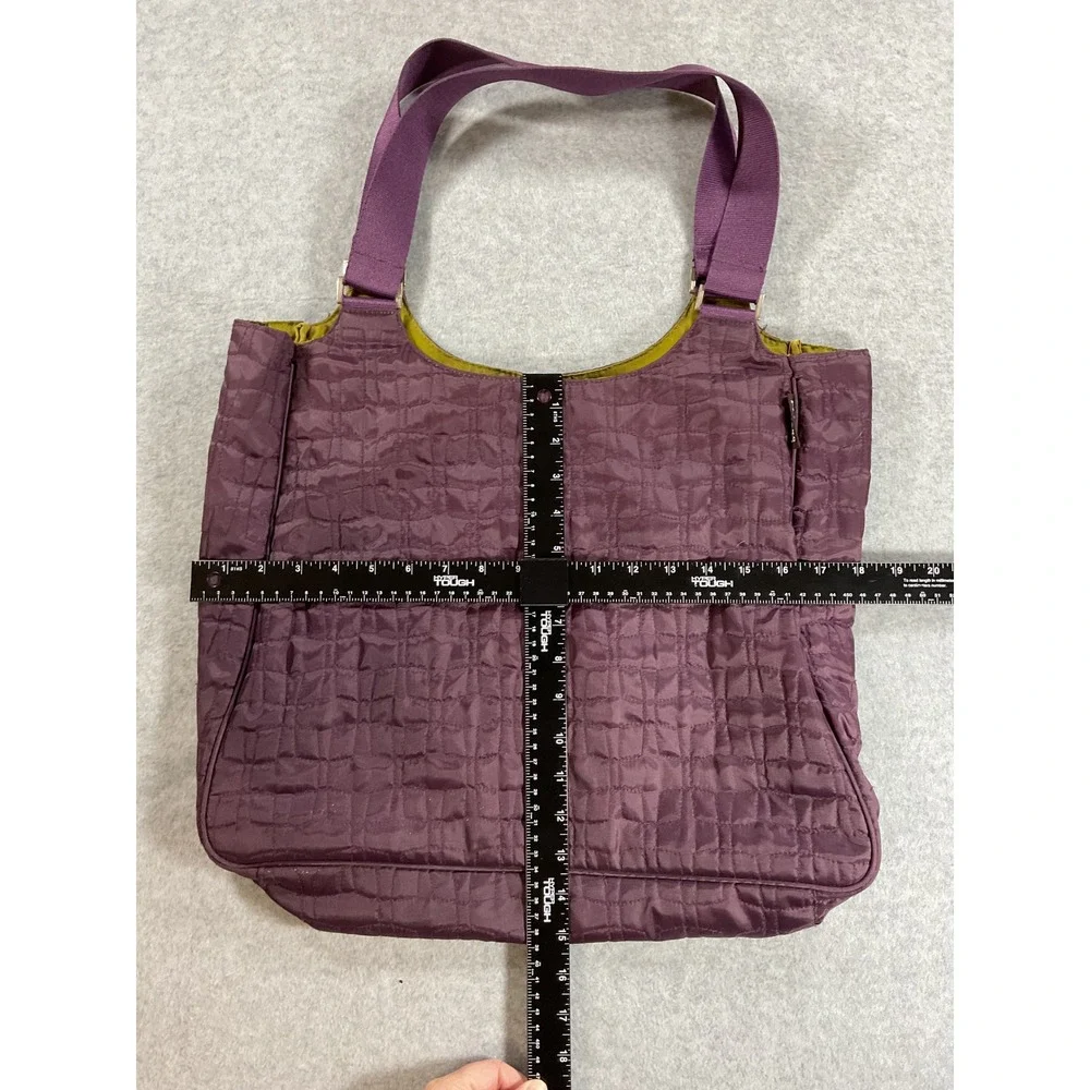 Milano Series Quilted Shoulder Bag Plum Purple Lime Green Lining Tote